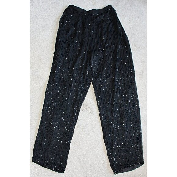 Vintage Glam Rock Beaded (Sequin) Silk Channel Pants - David Bowie Style, M - Picture 2 of 12